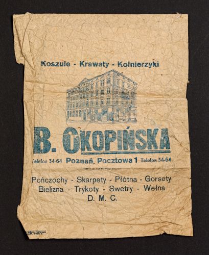 Torebka reklamowa domu towarowego B. Okopińska, Poznań, 1919-1939